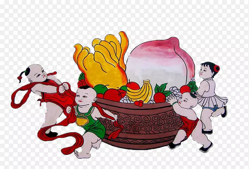 胖娃娃寿桃祝寿免抠素材