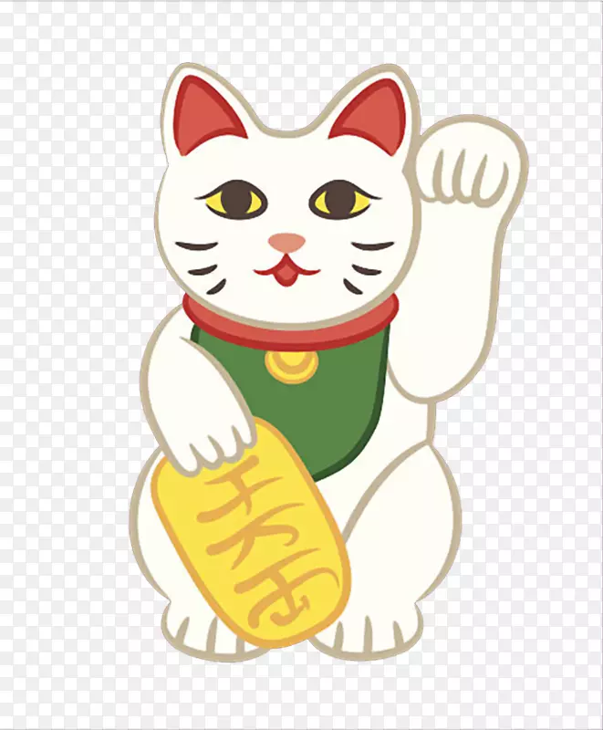 卡通手绘插画免扣日本白色招财猫