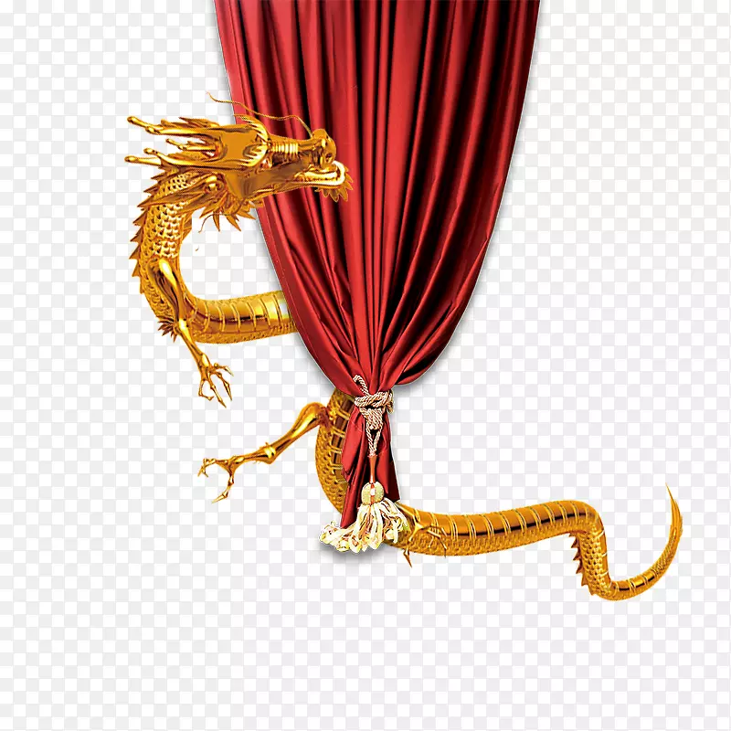 免抠金色的龙缠绕红色的门帘