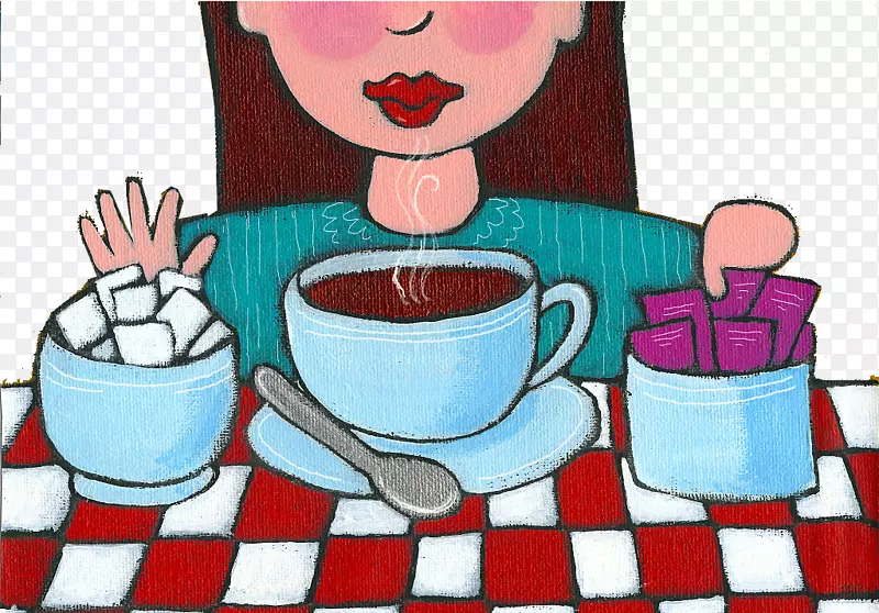 装饰插图喝咖啡调味的女孩