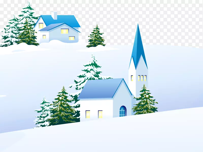 冬季雪地房子松树素材