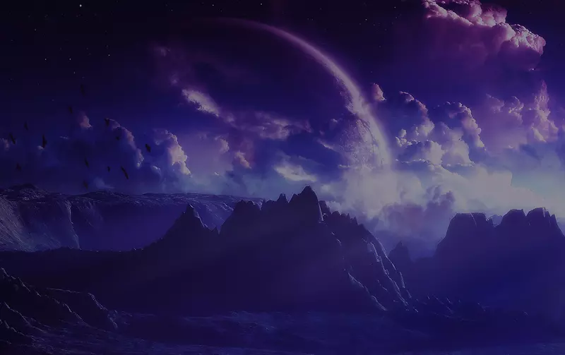 紫色山峦云层圆月海报背景