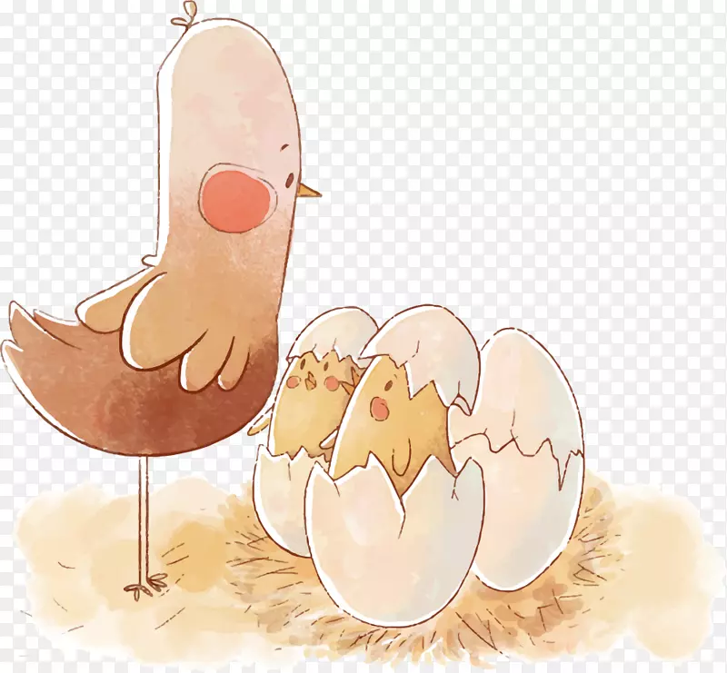 卡通母亲节可爱小鸡和鸡仔