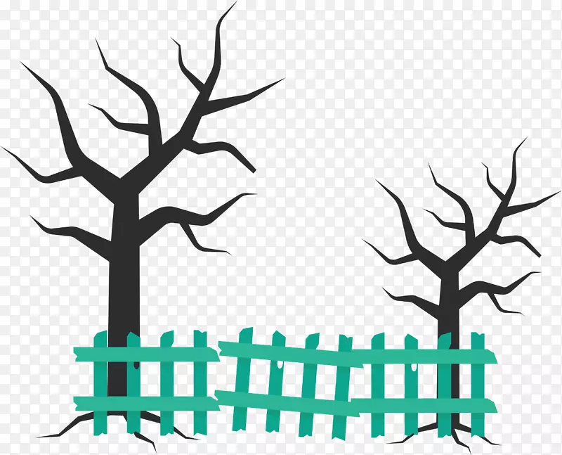绿色围栏枯木