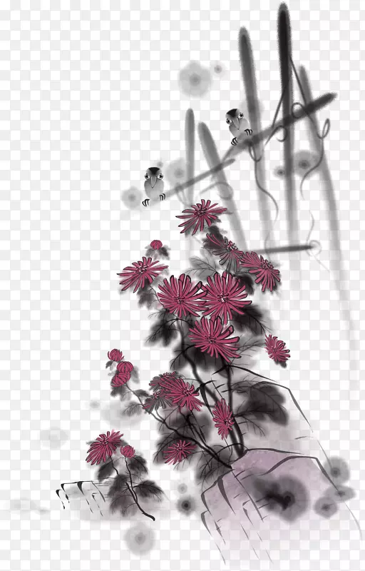 红色中国风花朵栅栏装饰图案