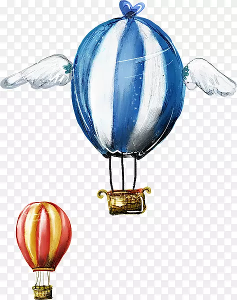 手绘带翅膀的热气球
