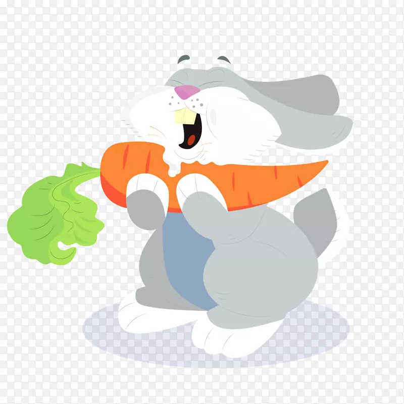 灰色吃胡萝卜的卡通兔子