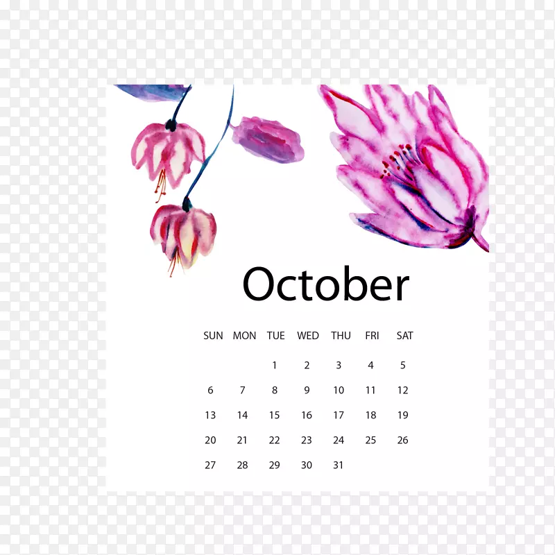 紫白色2019年10月花朵日历