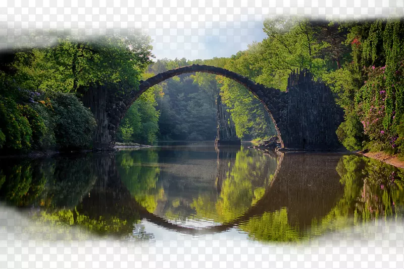 春天绿色山水桥梁