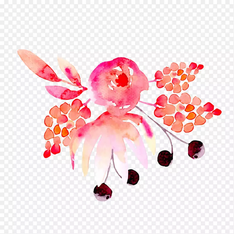 彩色水墨植物花朵元素
