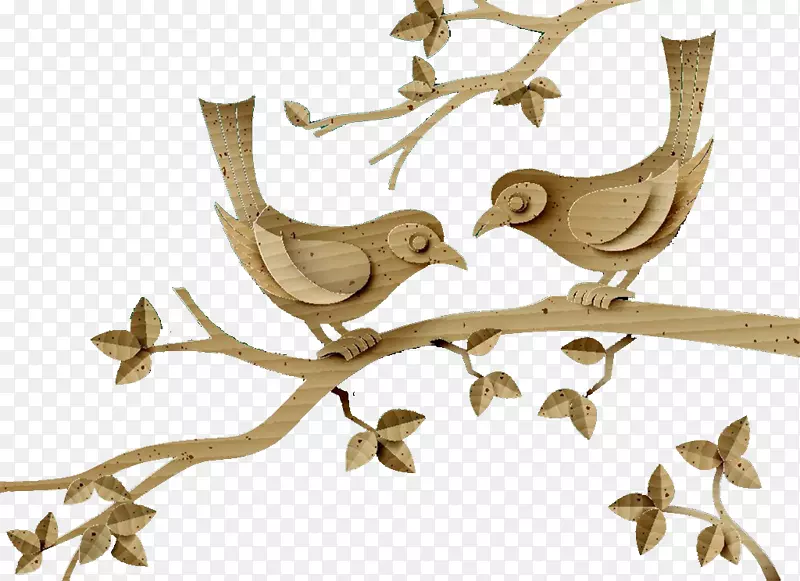 纸板插图树枝上的鸟儿