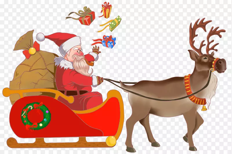 驾着麋鹿送礼的圣诞老人