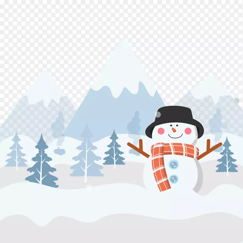 卡通冬季雪中的雪人矢量图