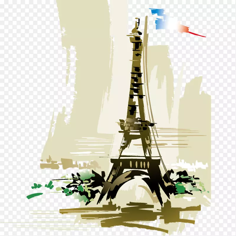 创意水彩彩绘巴黎铁搭矢量素材