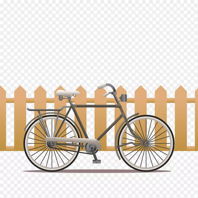 矢量篱笆墙边单车