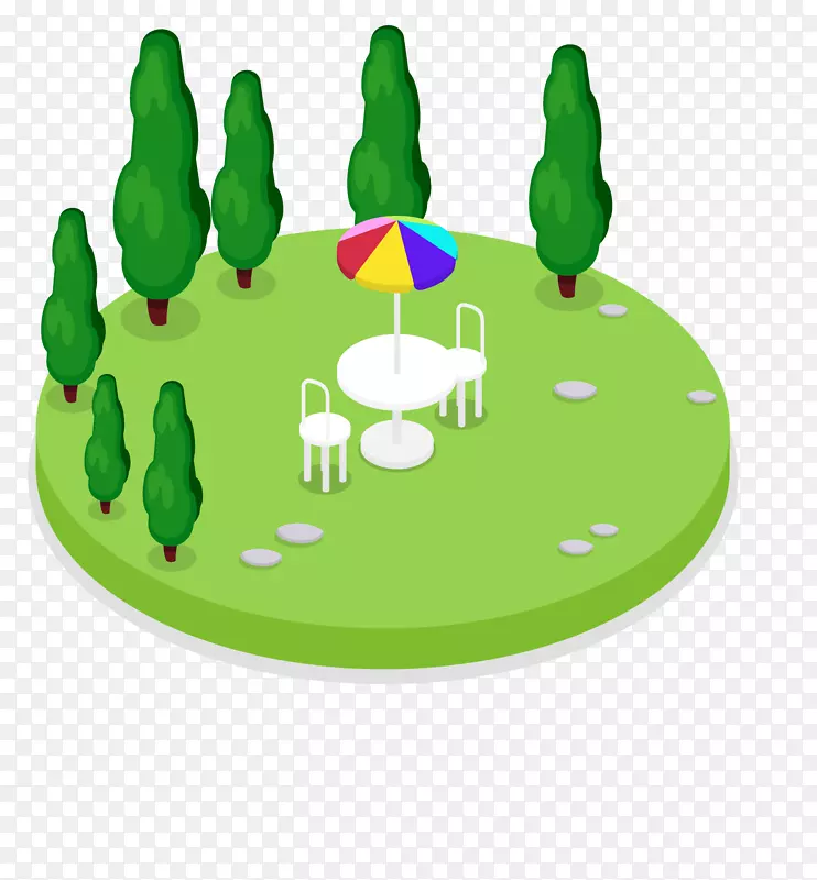 绿树圆形图标上的休闲区