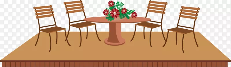 手绘室外棕色桌椅