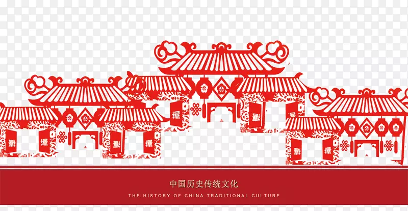 免抠中国风建筑剪纸新年装饰