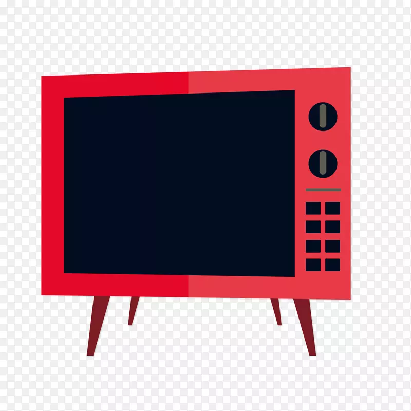卡通红色复古电视机矢量图