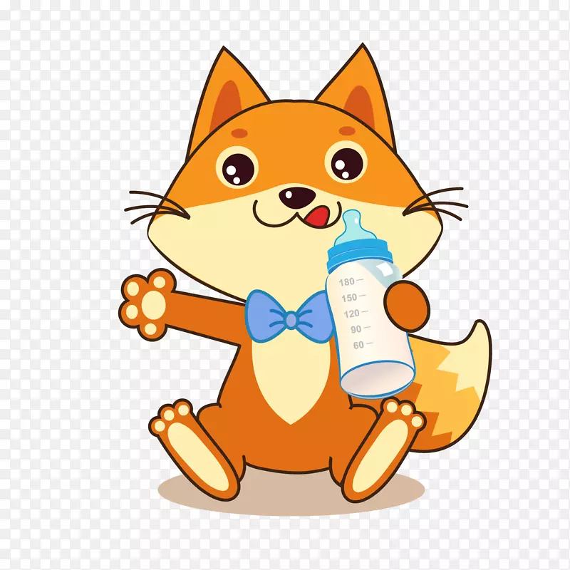 卡通可爱喝奶的小狐狸
