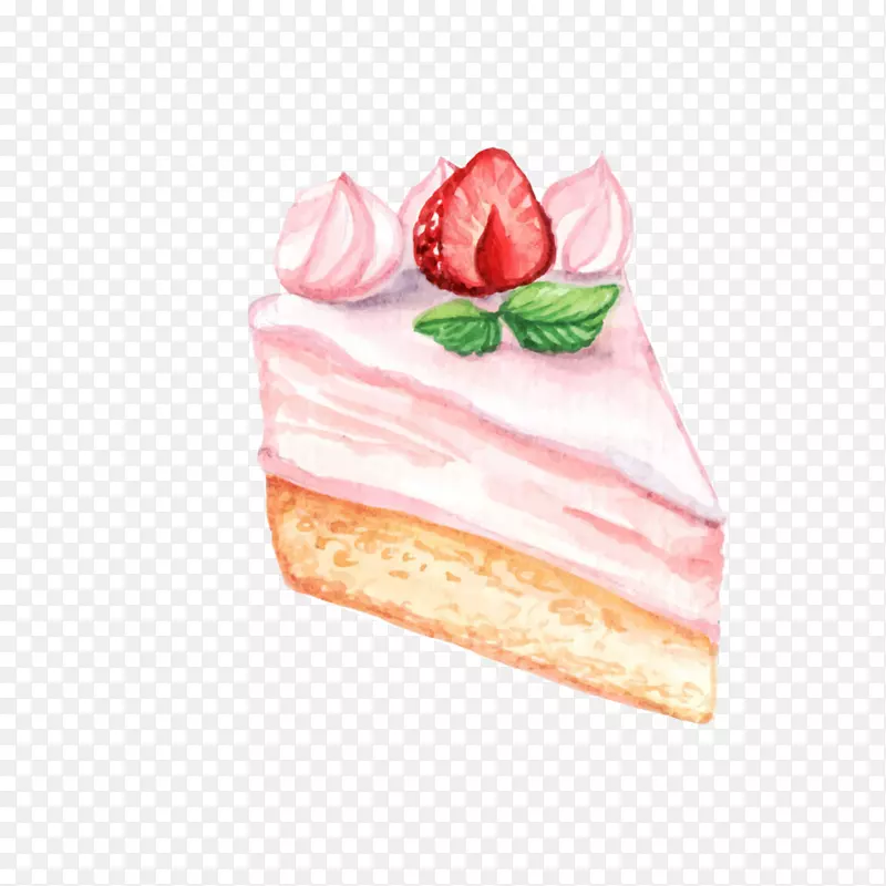 卡通手绘水彩粉色的三角蛋糕