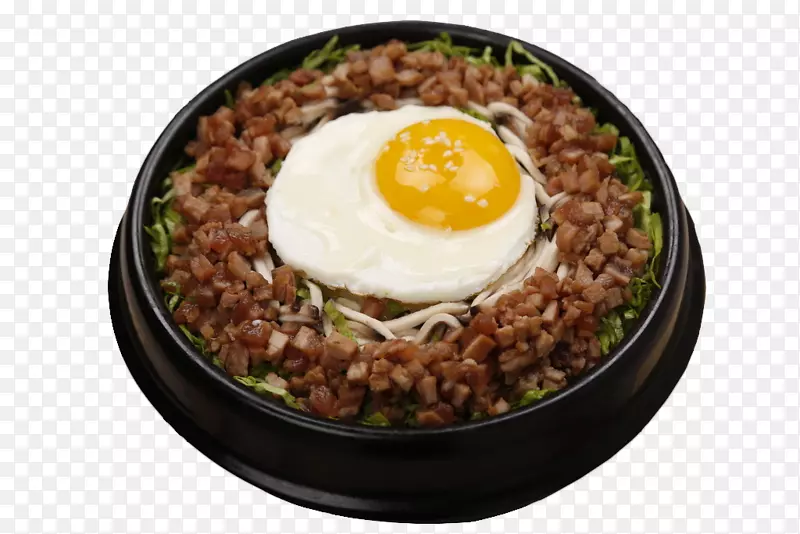 韩式肉末煎蛋青菜拌饭