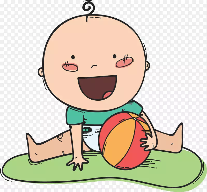 地上玩皮球的婴儿