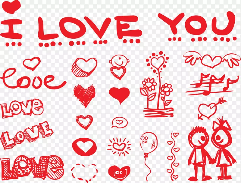 Love字体爱的各种元素矢量图