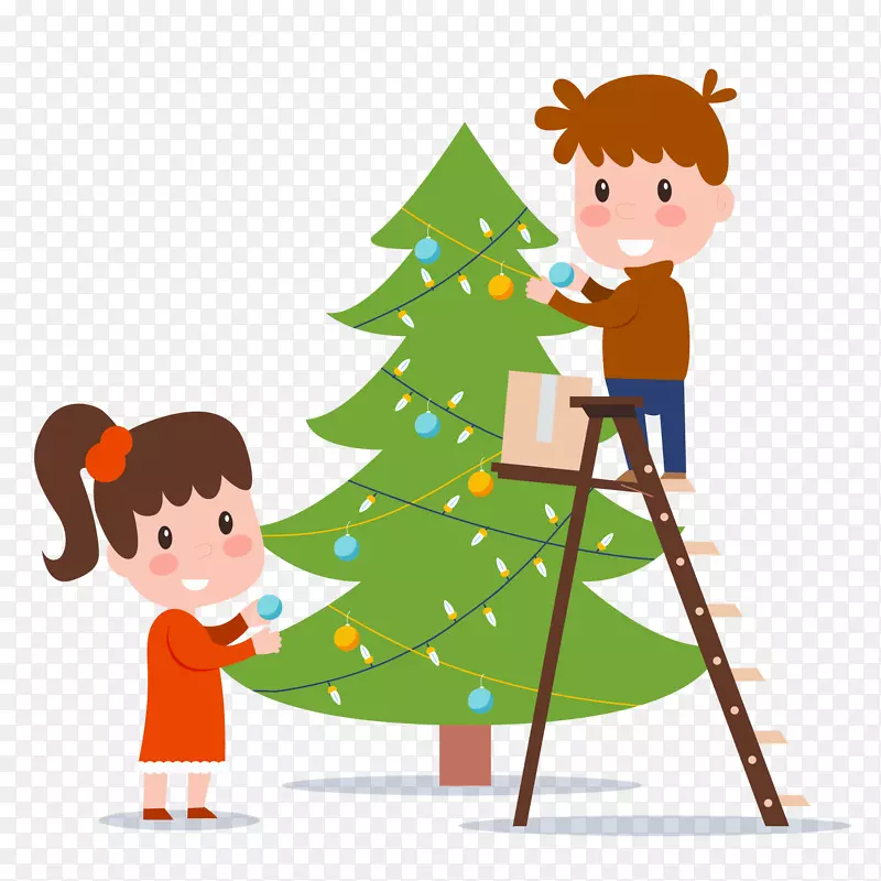 创意装扮圣诞树的2个儿童
