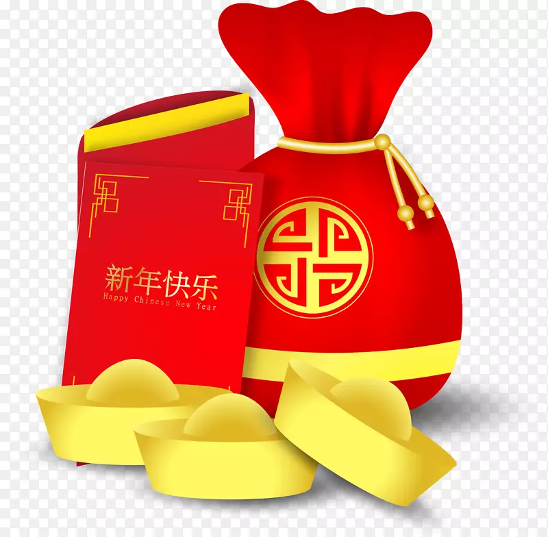 猪年新年红包钱袋子元宝矢量素材