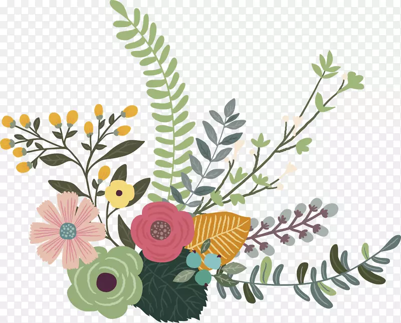 手绘彩色植物花卉