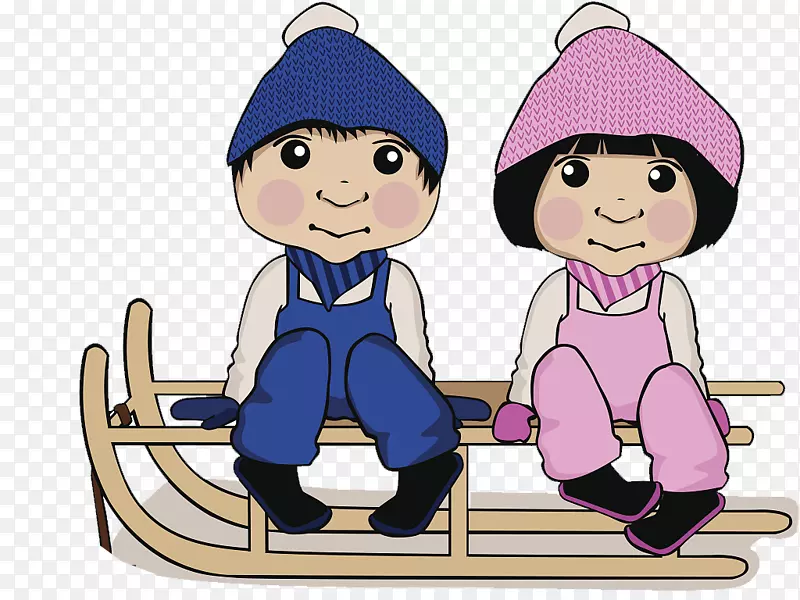 卡通人物戴蓝色帽子的男孩与女孩