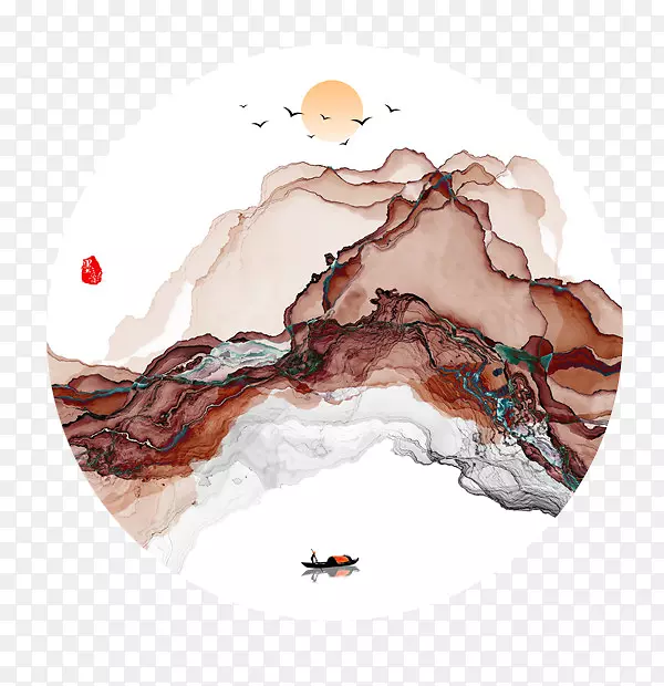 彩色中国风山水画图