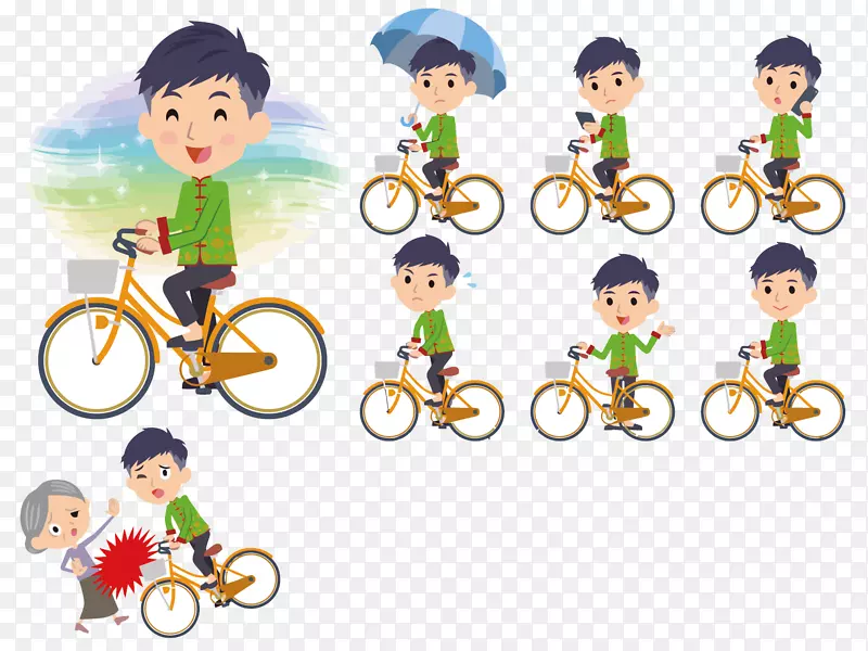 矢量卡通骑自行车的小孩