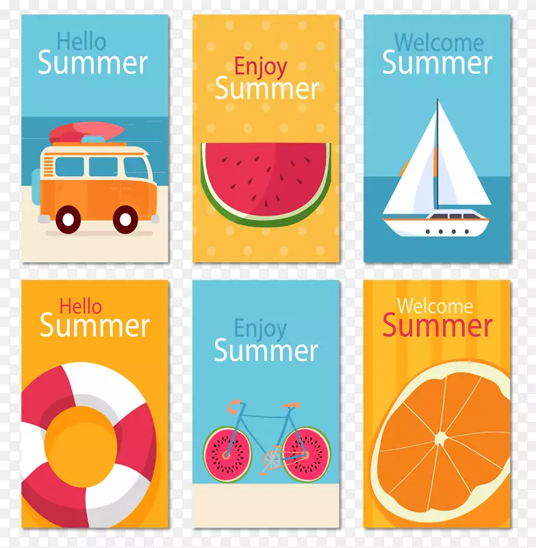 6款彩色夏季卡片矢量素材