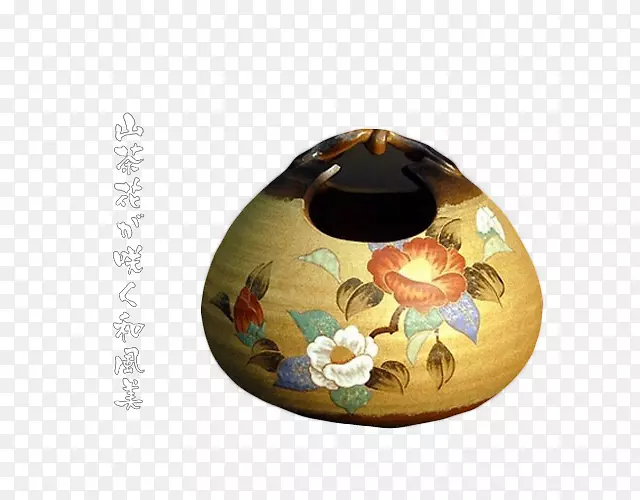 山茶花图案的陶器茶叶罐