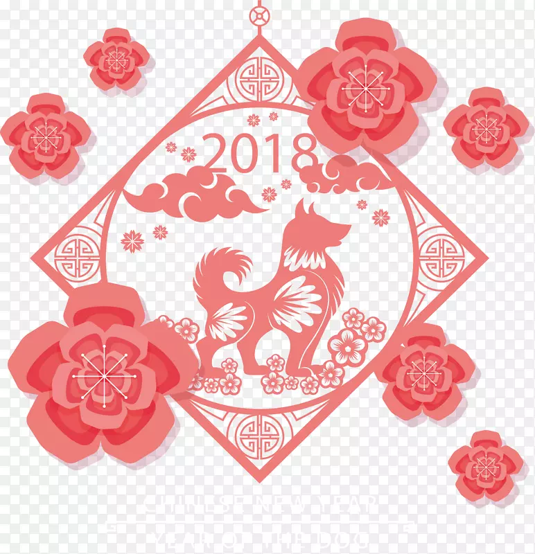 2018粉色可爱狗年窗花门联