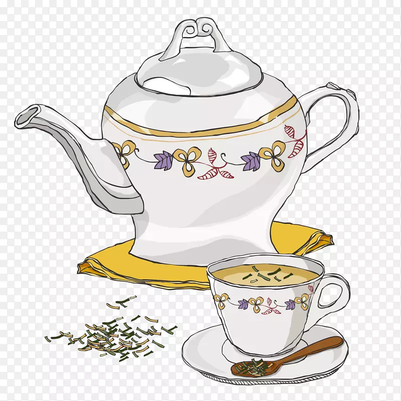 手绘平面茶具茶杯茶壶