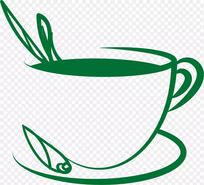 绿色线条茶叶茶杯