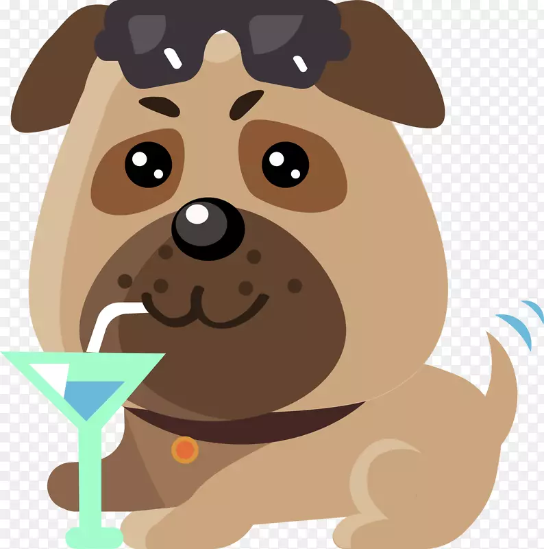 喝饮料的卡通小狗素材图