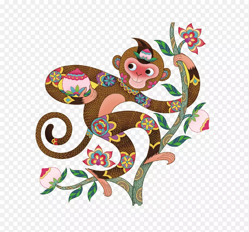 卡通猴子爬树免抠PNG