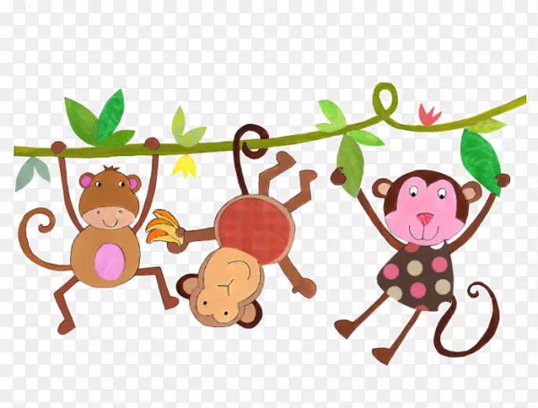卡通倒挂猴子爬树