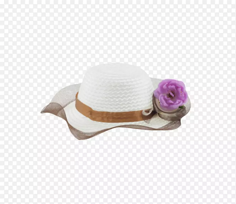 白色防晒紫色花装饰带草帽女实物