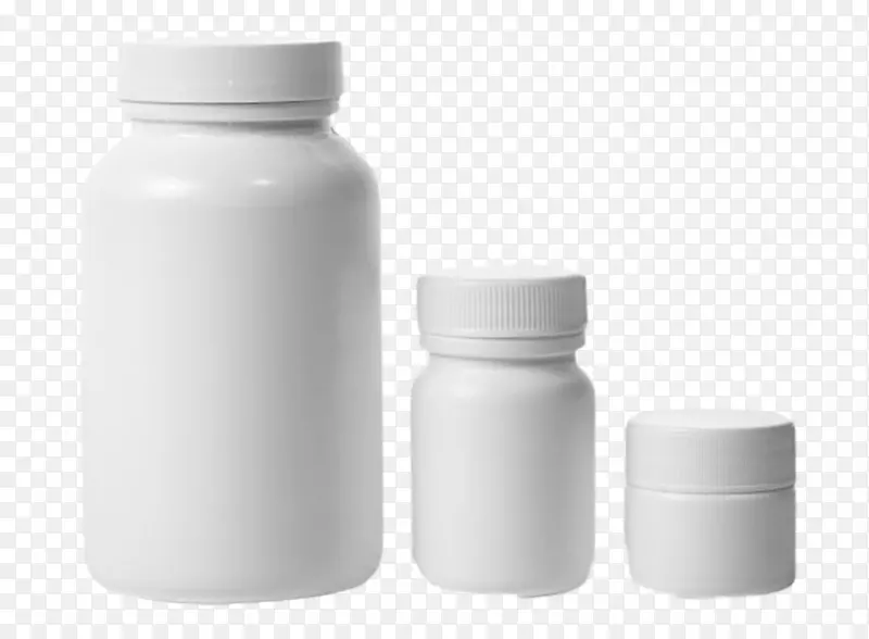 三个白色大小不一的塑料瓶罐实物