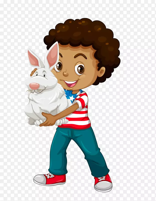 抱着小兔子的男孩