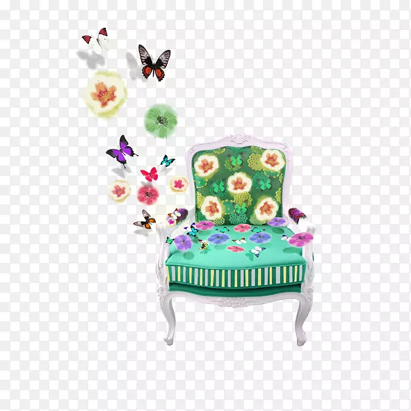 椅子蝴蝶和花