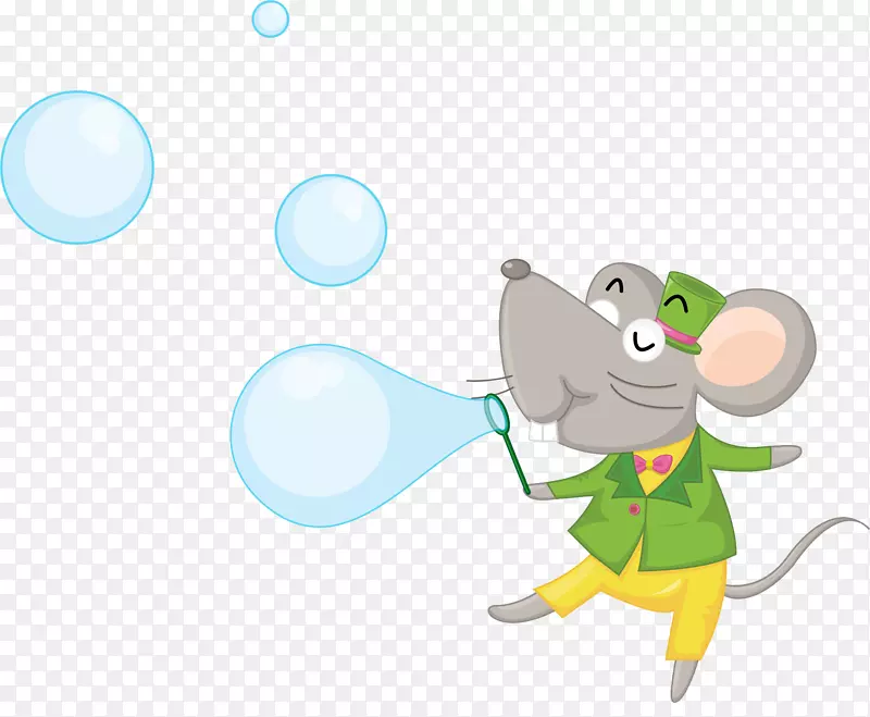 卡通吹泡泡的老鼠