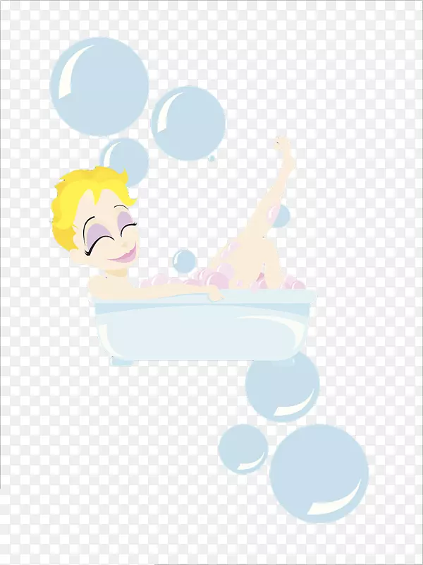 可爱插图女孩浴缸泡泡浴