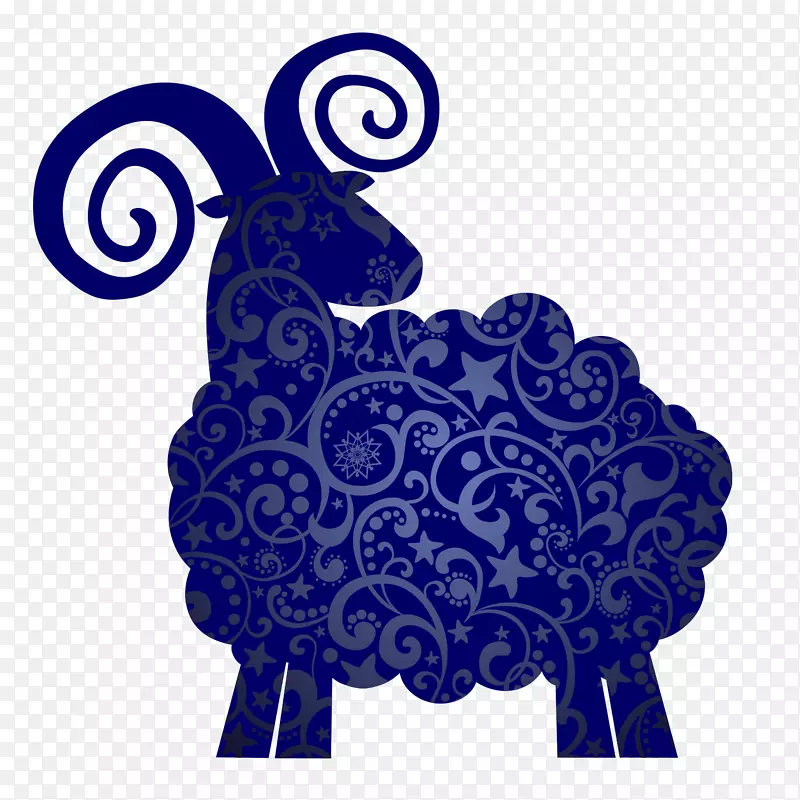蓝色花纹羊剪影图案