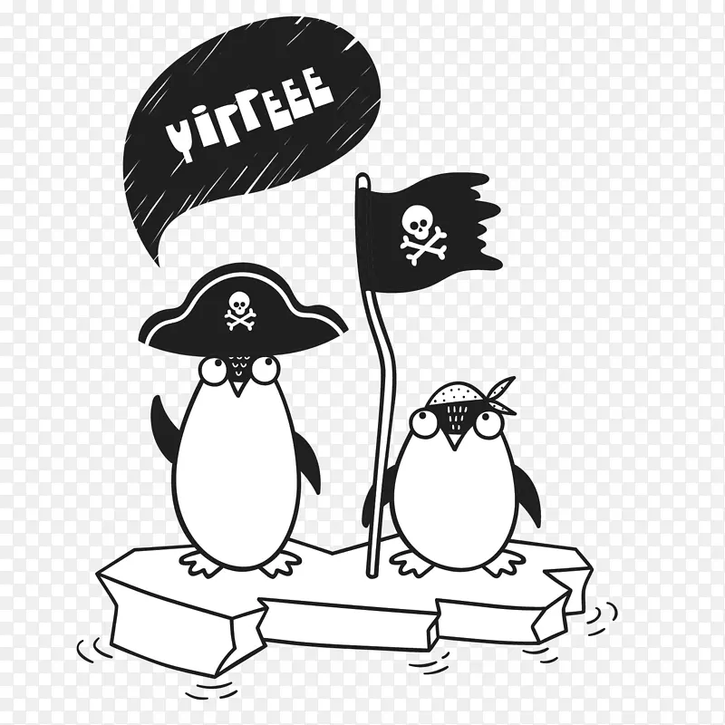 可爱企鹅黑白插画
